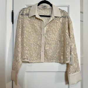 JASON WU Cropped Lace Shirt Buttoned Down Top (Large)